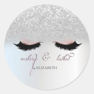 Eleganter Silver Glitzer Bokeh, Imitate Lashes Runder Aufkleber