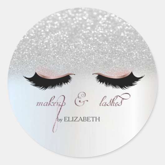 Eleganter Silver Glitzer Bokeh, Imitate Lashes Runder Aufkleber (Vorderseite)