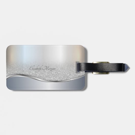 Eleganter Silver Glitzer Bokeh , Monogramm Gepäckanhänger (Rückseite horizontal)