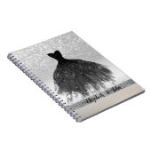 Eleganter Silver Glitzer Bokeh, Schwarzes Kleid Notizblock (Rechte Seite)