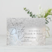 Eleganter Silver Glitzer Bokeh, Spitze Save the Da Date (Stehend Vorderseite)