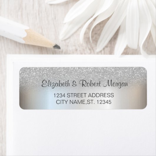 Eleganter Silver Glitzer Bokeh Wedding Label (Insitu)