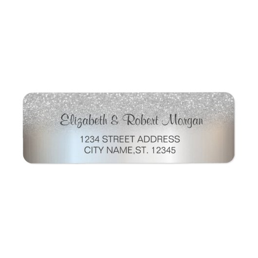 Eleganter Silver Glitzer Bokeh Wedding Label (Vorne)