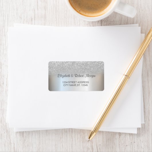 Eleganter Silver Glitzer Bokeh Wedding Label Adressaufkleber (Insitu)