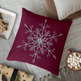 Eleganter Silver Glitzer Burgund Snowflake Holiday Kissen
