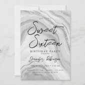 Eleganter Silver Glitzer Chic Marmorglasur Sweet 1 Einladung (Vorderseite)