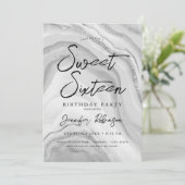 Eleganter Silver Glitzer Chic Marmorglasur Sweet 1 Einladung (Stehend Vorderseite)