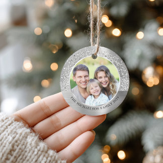 Eleganter Silver Glitzer Foto Metallische Weihnach Keramik Ornament