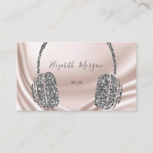 Eleganter Silver Glitzer Headphone DJ Visitenkarte (Vorderseite)