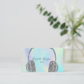Eleganter Silver Glitzer Headphone Holographic Visitenkarte (Stehend Vorderseite)