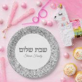 Eleganter Silver Glitzer Hebrew Shabbat Shalom Pappteller (Party)