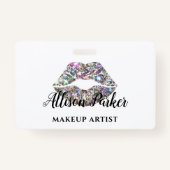 Eleganter Silver Glitzer Lips Makeup Artist Ausweis (Vorderseite)