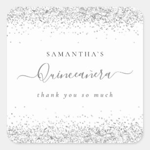 Eleganter Silver Glitzer Name Quinceañera Vielen D Quadratischer Aufkleber