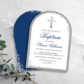 Eleganter Silver Glitzer Navy Blauer Taufbogen Einladung