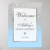 Eleganter Silver Glitzer ombre Blue Sweet 16 Willk Poster (Vorne)