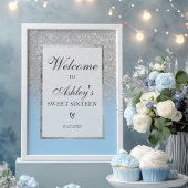 Eleganter Silver Glitzer ombre Blue Sweet 16 Willk Poster