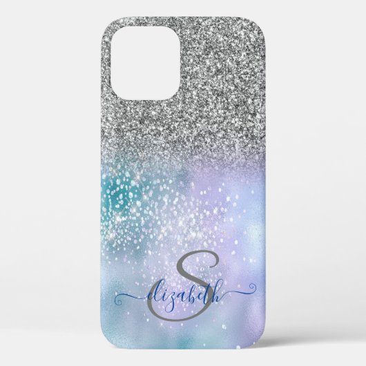 Eleganter Silver Glitzer Ombre, Diamonds Monogram Case-Mate iPhone Hülle (Rückseite)