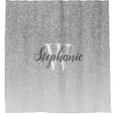 Eleganter Silver Glitzer Ombre Monogram Duschvorhang (Vorderseite)