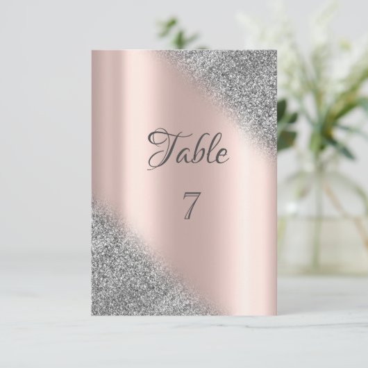 Eleganter Silver Glitzer Ombre Rose Gold Table Einladung (Stehend Vorderseite)