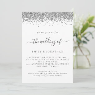 Eleganter Silver Glitzer QR Code Einladung Hochzei