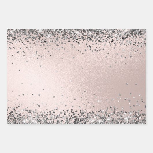 Eleganter Silver Glitzer Rosa Imitate Foil Geschenkpapier Set (Vorderseite 2)