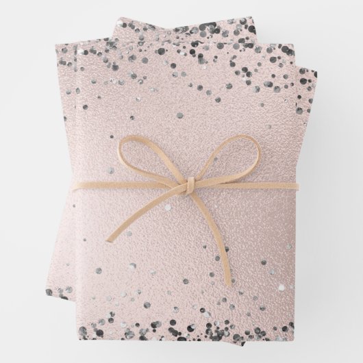 Eleganter Silver Glitzer Rosa Imitate Foil Geschenkpapier Set (Beispiel)
