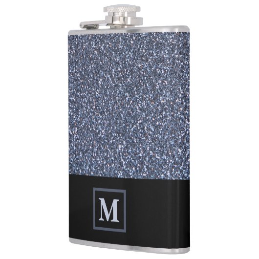 Eleganter Silver Glitzer Simulated Monogram Gift M Flachmann (Links)