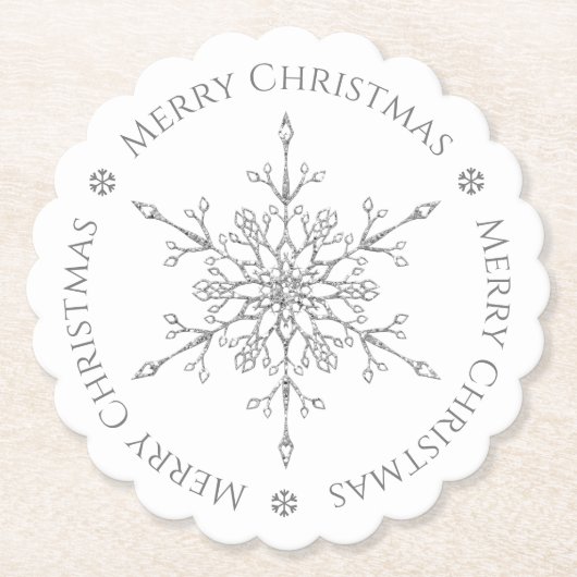 Eleganter Silver Glitzer Snowflake Frohe Weihnacht Untersetzer (Vorderseite)