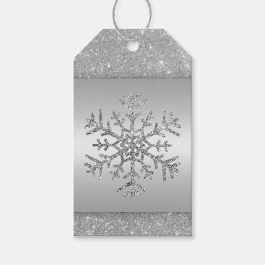 Eleganter Silver Glitzer Snowflake Geschenkanhänger (Vorderseite)