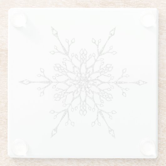 Eleganter Silver Glitzer Snowflake Weihnachten Glasuntersetzer (Rückseite)