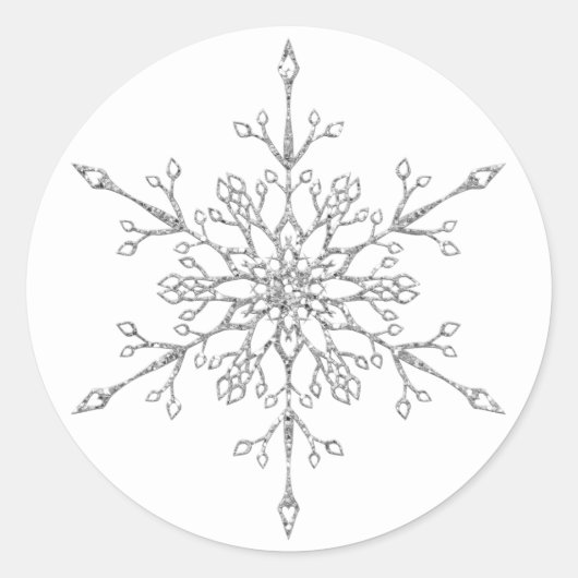 Eleganter Silver Glitzer Snowflake Weihnachten Runder Aufkleber (Vorderseite)