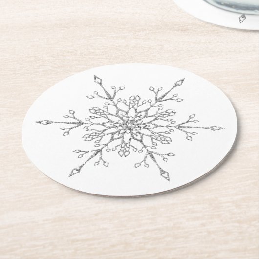 Eleganter Silver Glitzer Snowflake Weihnachten Runder Pappuntersetzer (Angewinkelt)
