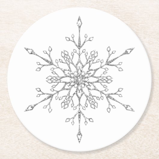 Eleganter Silver Glitzer Snowflake Weihnachten Runder Pappuntersetzer (Vorderseite)