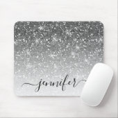 Eleganter Silver Glitzer Sparkle Ihr Name Mousepad (Mit Mouse)