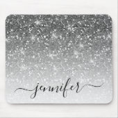 Eleganter Silver Glitzer Sparkle Ihr Name Mousepad (Vorne)