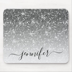 Eleganter Silver Glitzer Sparkle Ihr Name Mousepad