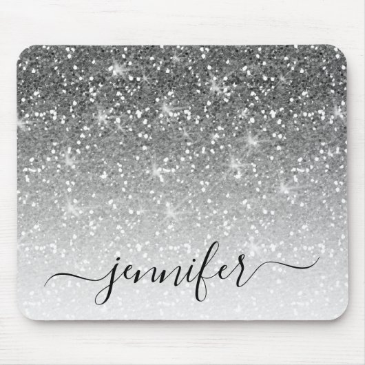 Eleganter Silver Glitzer Sparkle Ihr Name Mousepad (Vorne)