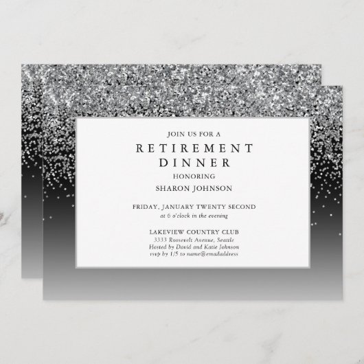 Eleganter Silver Glitzer Sparkle Pension Einladung (Vorne/Hinten)