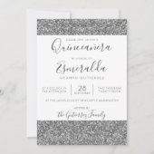 Eleganter Silver Glitzer Sparkle Quinceanera Einladung (Vorderseite)
