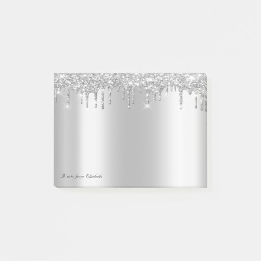 Eleganter Silver Glitzer Tropfen Post-it Klebezettel (Vorderseite)