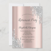 Eleganter Silver Glitzer Tropfen Rose Gold Rente Einladung (Vorderseite)