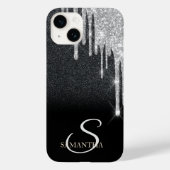 Eleganter Silver Glitzer Tropfen Schwarzer Glitzer Case-Mate iPhone Hülle (Rückseite)