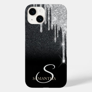 Eleganter Silver Glitzer Tropfen Schwarzer Glitzer Case-Mate iPhone 14 Hülle