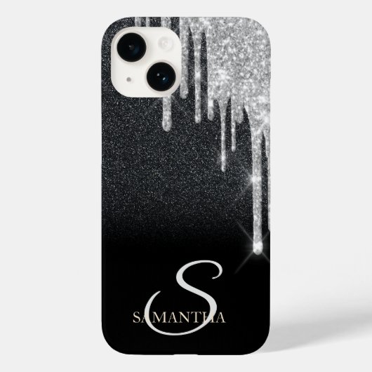 Eleganter Silver Glitzer Tropfen Schwarzer Glitzer Case-Mate iPhone Hülle (Rückseite)