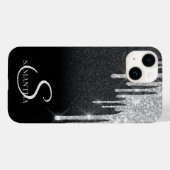Eleganter Silver Glitzer Tropfen Schwarzer Glitzer Case-Mate iPhone Hülle (Rückseite (Horizontal))