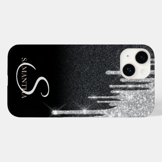 Eleganter Silver Glitzer Tropfen Schwarzer Glitzer Case-Mate iPhone Hülle (Rückseite (Horizontal))