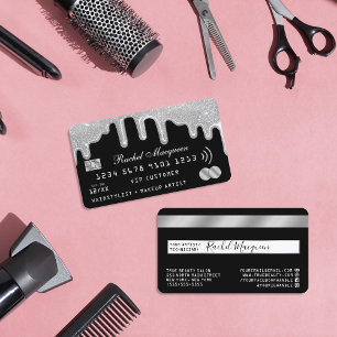 Eleganter Silver Glitzer Tropfen Schwarzer Kredit Visitenkarte