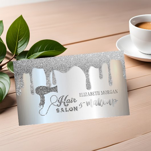 Eleganter Silver Glitzer Tropfens Friseur, Makeup Visitenkarte