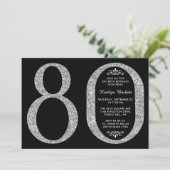 Eleganter Silver Glitzer Typografie 80. Einladung (Stehend Vorderseite)