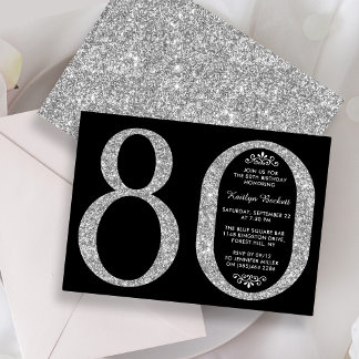 Eleganter Silver Glitzer Typografie 80. Einladung
